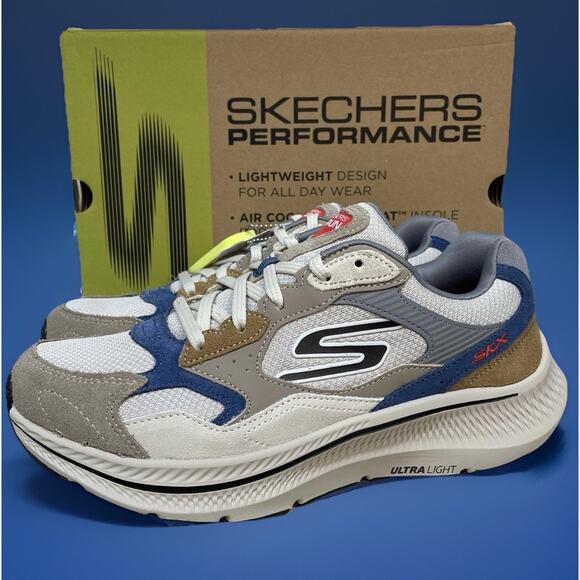 Skechers Go Run Mens Size 10 Sneakers Consistent 2.0 Retro Runner V1 Taupe Blue - Picture 1 of 9